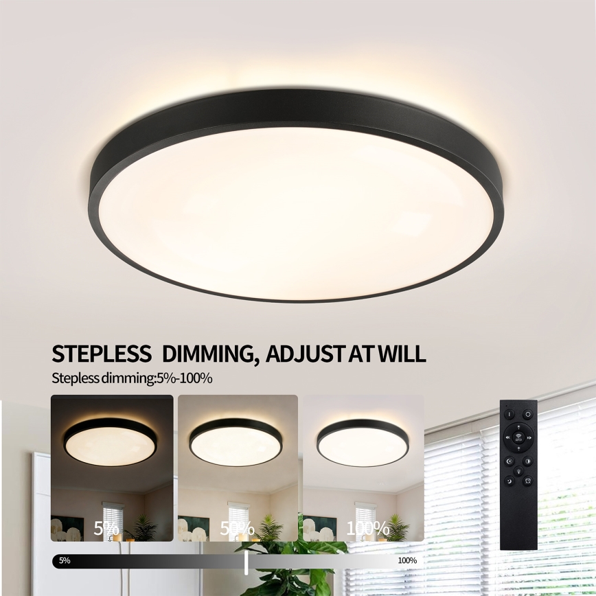 Brilagi - Dimmbare LED-Deckenleuchte GLASS POOL DOUBLE LED/60W/230V 3000-6000K 50 cm schwarz + Fernbedienung