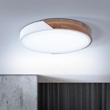 Brilagi - LED-dimmbare Deckenleuchte PILANA LED/48W/230V Eiche/Weiß Ø 40 cm + Fernbedienung