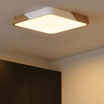 Brilagi - LED-dimmbare Deckenleuchte PILANA LED/60W/230V 3000-6500K Eiche/Weiß 56x56 cm + Fernbedienung