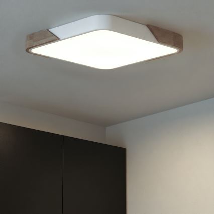 Brilagi - LED-dimmbare Deckenleuchte PILANA LED/60W/230V 3000-6500K Eiche/Weiß 56x56 cm + Fernbedienung