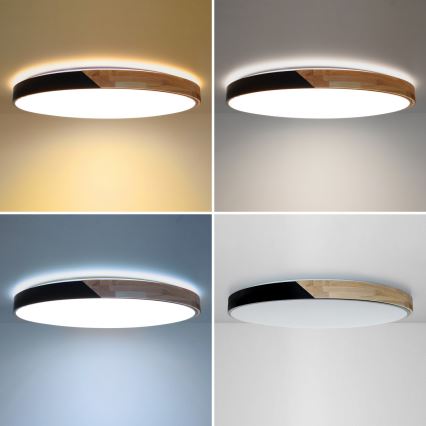 Brilagi - LED-dimmbare Deckenleuchte PILANA LED/72W/230V 3000-6500K Eiche/Schwarz Durchmesser 80 cm + Fernbedienung
