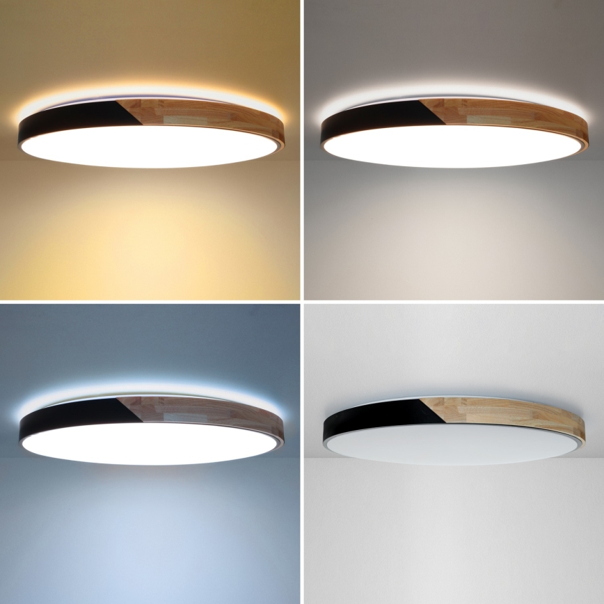 Brilagi - LED-dimmbare Deckenleuchte PILANA LED/72W/230V 3000-6500K Eiche/Schwarz Durchmesser 80 cm + Fernbedienung