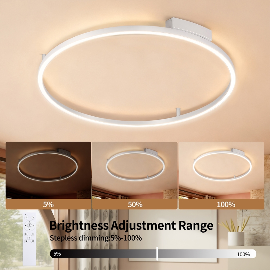Brilagi - LED-dimmbare Deckenleuchte PORTOFINO LED/60W/230V 3000-6000K Ø 80 cm silber + Fernbedienung