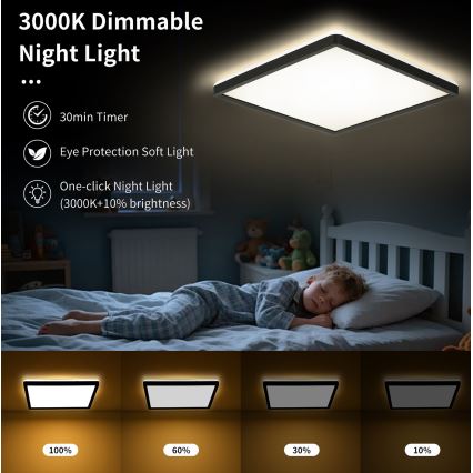 Brilagi - Dimmbare LED-Deckenleuchte ULTRA SLIM LED/18W/230V 2700-6500K 30x30 cm schwarz + Fernbedienung