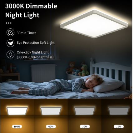 Brilagi - Dimmbare LED-Deckenleuchte ULTRA SLIM LED/18W/230V 2700-6500K 30x30 cm weiß + Fernbedienung