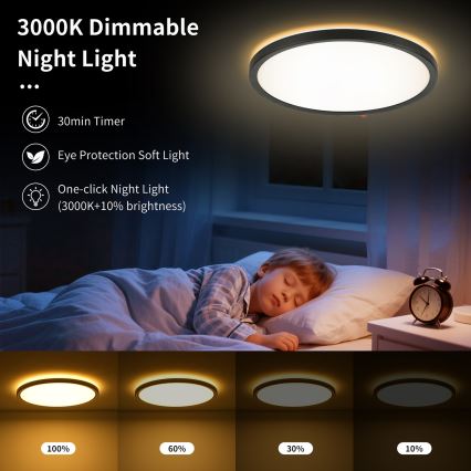 Brilagi - Dimmbare LED-Deckenleuchte ULTRA SLIM LED/24W/230V 2700–6500K Ø 42 cm schwarz + Fernbedienung