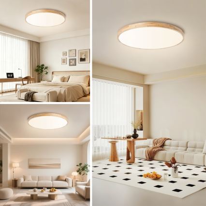 Brilagi - WOODLINE dimmbare LED-Deckenleuchte LED/100W/230V 3000-6000K Eiche Ø 80 cm + Fernbedienung