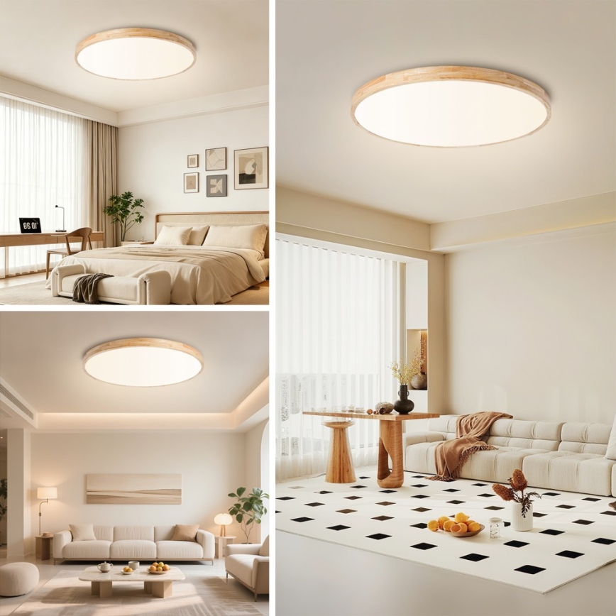 Brilagi - WOODLINE dimmbare LED-Deckenleuchte LED/100W/230V 3000-6000K Eiche Ø 80 cm + Fernbedienung