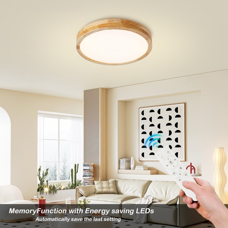 Brilagi - dimmbare LED-Deckenleuchte WOODLINE LED/48W/230V 3000-6000K Eiche Ø 40 cm + Fernbedienung