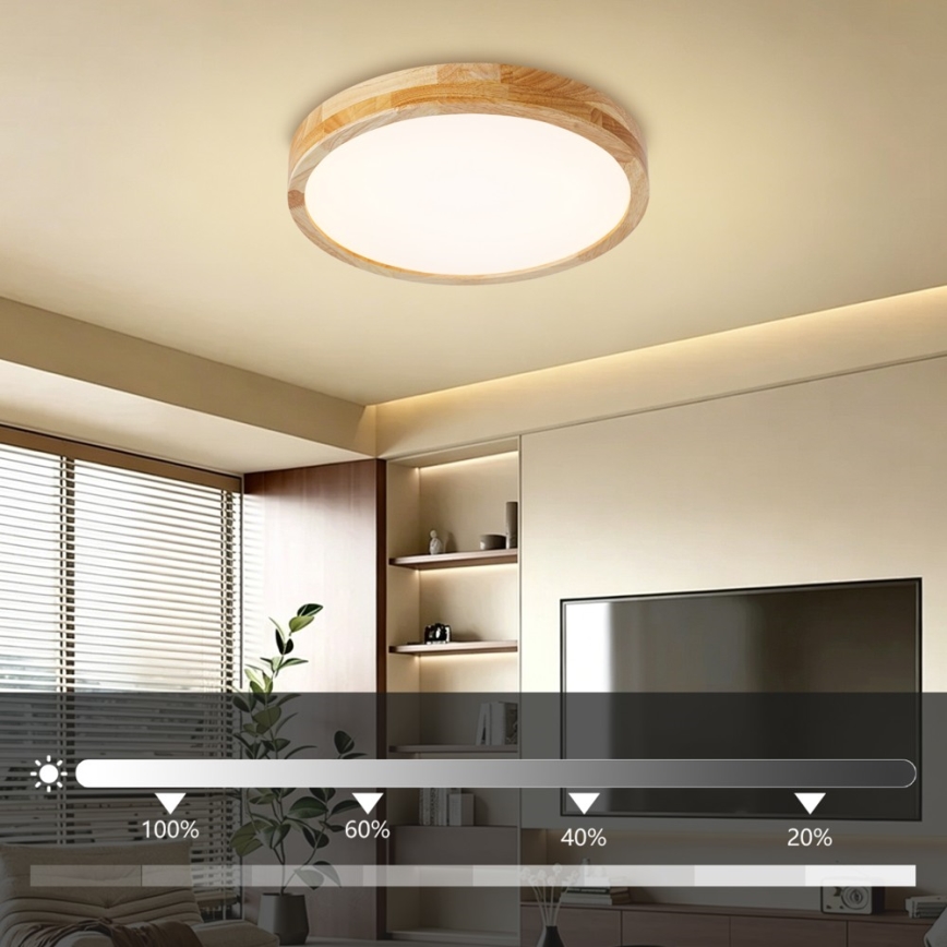 Brilagi - dimmbare LED-Deckenleuchte WOODLINE LED/48W/230V 3000-6000K Eiche Ø 40 cm + Fernbedienung