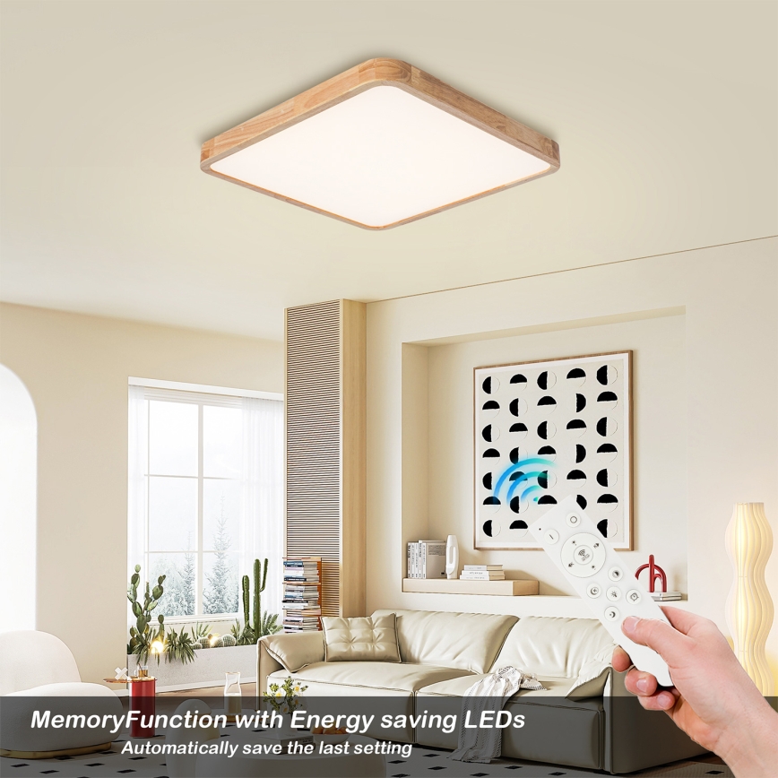 Brilagi - dimmbare LED-Deckenleuchte WOODLINE SQUARE LED/80W/230V 3000-6000K Eiche 60x60 cm + Fernbedienung