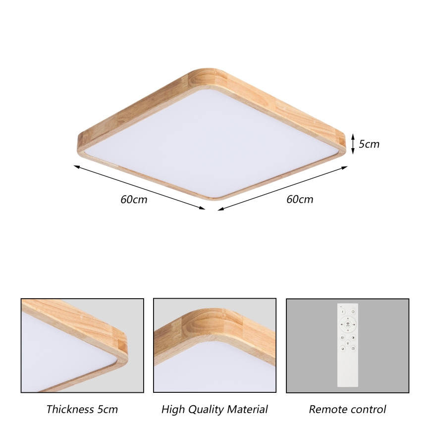 Brilagi - dimmbare LED-Deckenleuchte WOODLINE SQUARE LED/80W/230V 3000-6000K Eiche 60x60 cm + Fernbedienung
