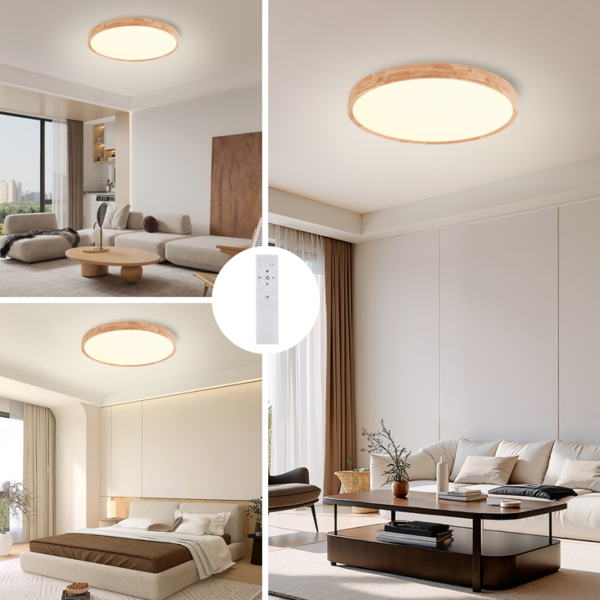 Brilagi - LED-dimmbare Deckenleuchte WOODROUND LED/40W/230V 3000-6000K Ø 60 cm Holz CRI 90 + Fernbedienung