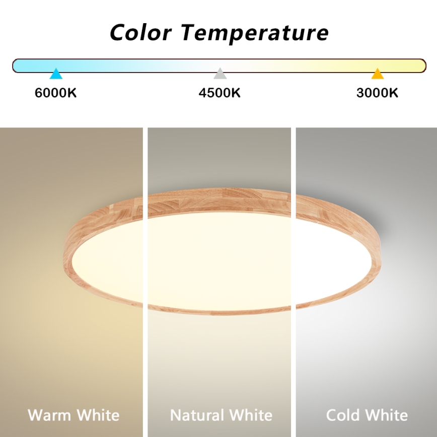 Brilagi - LED-dimmbare Deckenleuchte WOODROUND LED/40W/230V 3000-6000K Ø 60 cm Holz CRI 90 + Fernbedienung