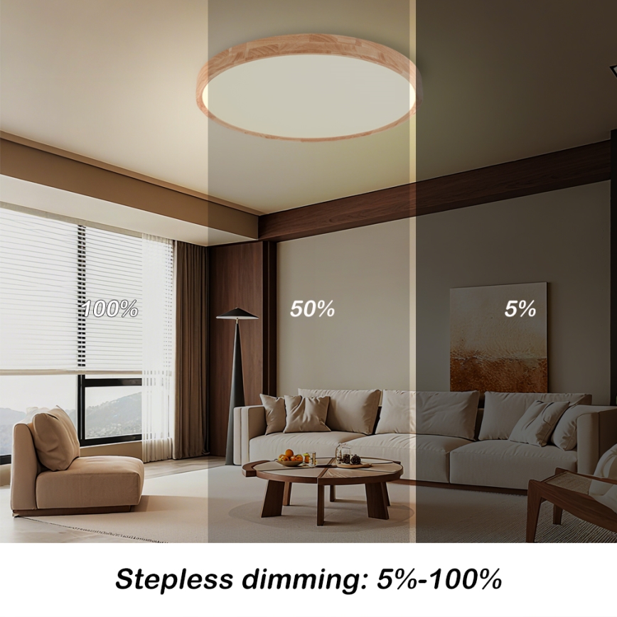 Brilagi - LED-dimmbare Deckenleuchte WOODROUND LED/40W/230V 3000-6000K Ø 60 cm Holz CRI 90 + Fernbedienung