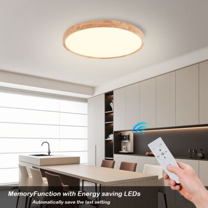 Brilagi - LED-dimmbare Deckenleuchte WOODROUND LED/40W/230V 3000-6000K Ø 60 cm Holz CRI 90 + Fernbedienung