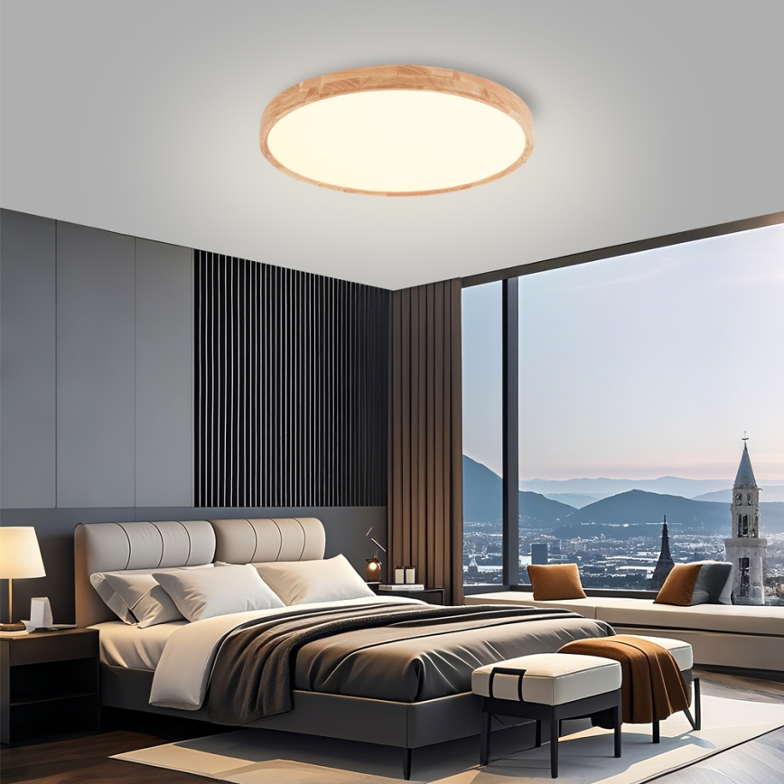 Brilagi - LED-dimmbare Deckenleuchte WOODROUND LED/40W/230V 3000-6000K Ø 60 cm Holz CRI 90 + Fernbedienung