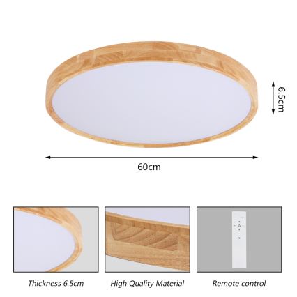 Brilagi - LED-dimmbare Deckenleuchte WOODROUND LED/40W/230V 3000-6000K Ø 60 cm Holz CRI 90 + Fernbedienung