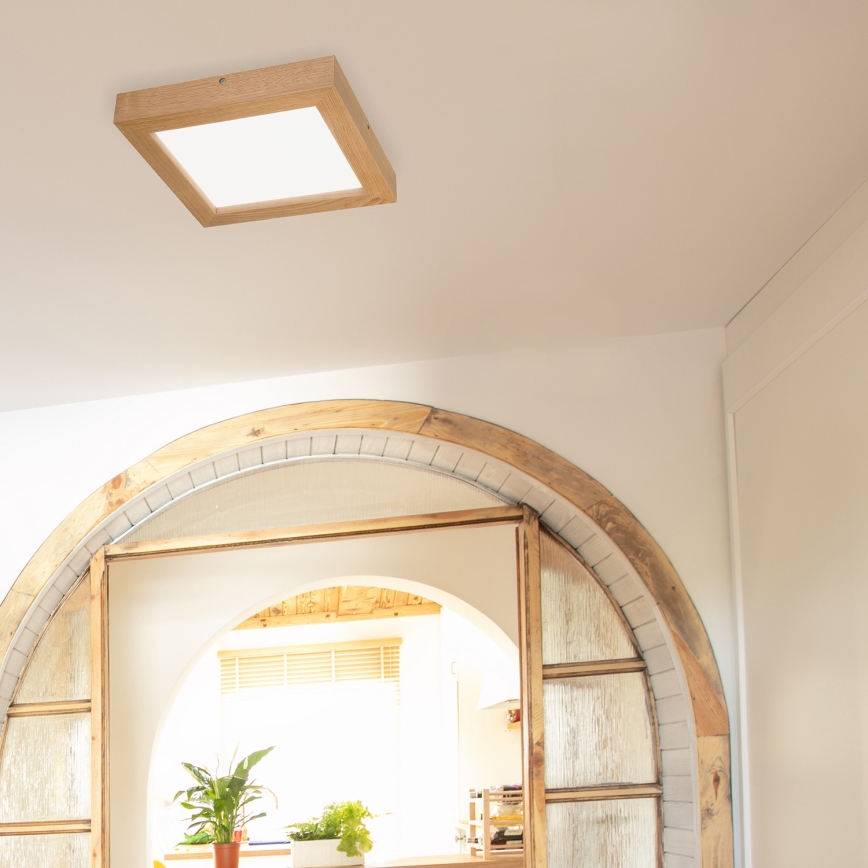 Brilagi - Dimmbare LED-Deckenleuchte für Badezimmer WOODY FRAME LED/24W/230V Eiche 30x30 cm 3000-6000K IP44 + Fernbedienung
