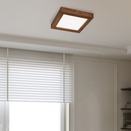 Brilagi - Dimmbare LED-Deckenleuchte für Badezimmer WOODY FRAME LED/24W/230V Eiche Kirsche 30x30 cm 3000-6000K IP44 + Fernbedienung
