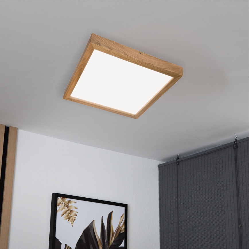 Brilagi - Dimmbare LED-Deckenleuchte für Badezimmer WOODY FRAME LED/50W/230V Eiche 60x60 cm 3000-6000K IP44 + Fernbedienung