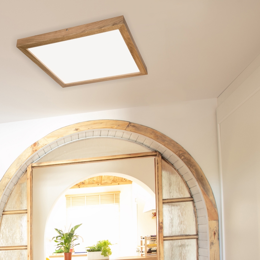 Brilagi - Dimmbare LED-Deckenleuchte für Badezimmer WOODY FRAME LED/50W/230V Eiche 60x60 cm 3000-6000K IP44 + Fernbedienung