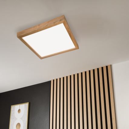 Brilagi - Dimmbare LED-Deckenleuchte für Badezimmer WOODY FRAME LED/50W/230V Eiche 60x60 cm 3000-6000K IP44 + Fernbedienung