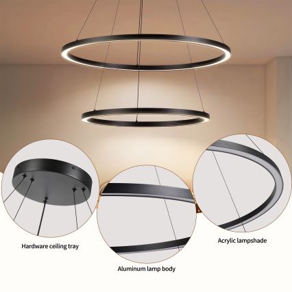 Brilagi - dimmbare LED-Hängeleuchte am Kabel PORTOFINO LED/98W/230V 3000-6000K Ø 80 cm schwarz + Fernbedienung
