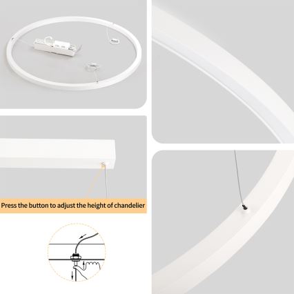Brilagi - PORTOFINO LED-dimmbare Hängeleuchte an Kabel, LED/60W/230V, 3000–6000K, Ø 80 cm, weiß + Fernbedienung