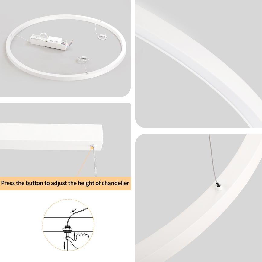 Brilagi - PORTOFINO LED-dimmbare Hängeleuchte an Kabel, LED/60W/230V, 3000–6000K, Ø 80 cm, weiß + Fernbedienung