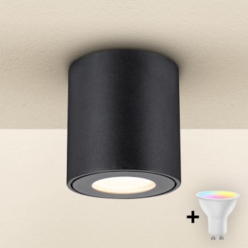 Brilagi - dimmbare LED-RGBW-Badezimmerleuchte MIA 1xGU10/4,8W/230V 3000K 84x80 mm schwarz IP54 + Fernbedienung