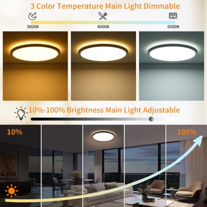 Brilagi - Dimmbare LED-Deckenleuchte ULTRA SLIM LED/24W/230V 2700-6500K Durchmesser 42 cm schwarz + Fernbedienung