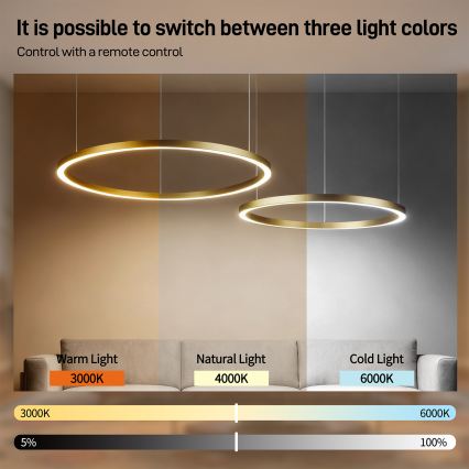 Brilagi - PORTOFINO LED dimmbare Hängeleuchte mit Seilaufhängung LED/98W/230V 3000-6000K goldfarben + Fernbedienung