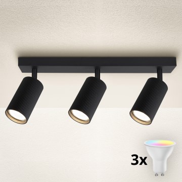 Brilagi - Dimmbarer LED RGBW-Einbaustrahler SELE MODERN 3x GU10/6W/230V 3000K schwarz + Fernbedienung