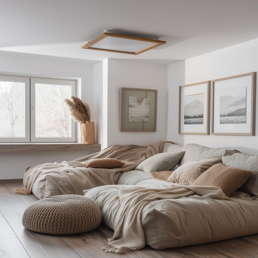Brilagi - LED-dimmbare Deckenleuchte SLIMFRAME WOOD LED/58W/230V 64x64 cm 3000-6000K braun + Fernbedienung