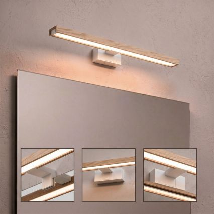 Brilagi - Éclairage LED pour miroir de salle de bains 3-en-1 WOODY MIRROR LED/12W/230V 60 cm IP44 blanc/chêne