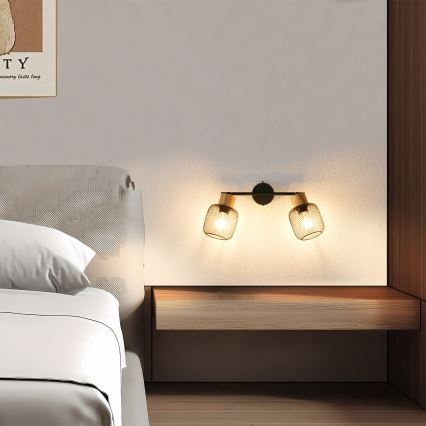 Brilagi - Faretto BASKLITE 2xE27/15W/230V in legno di caucciù/nero