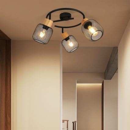 Brilagi - Faretto BASKLITE 3xE27/15W/230V in legno/nero