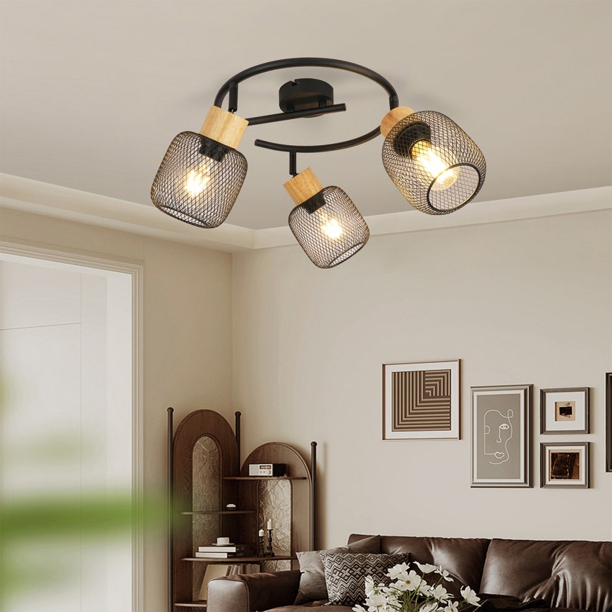 Brilagi - Faretto BASKLITE 3xE27/15W/230V in legno/nero