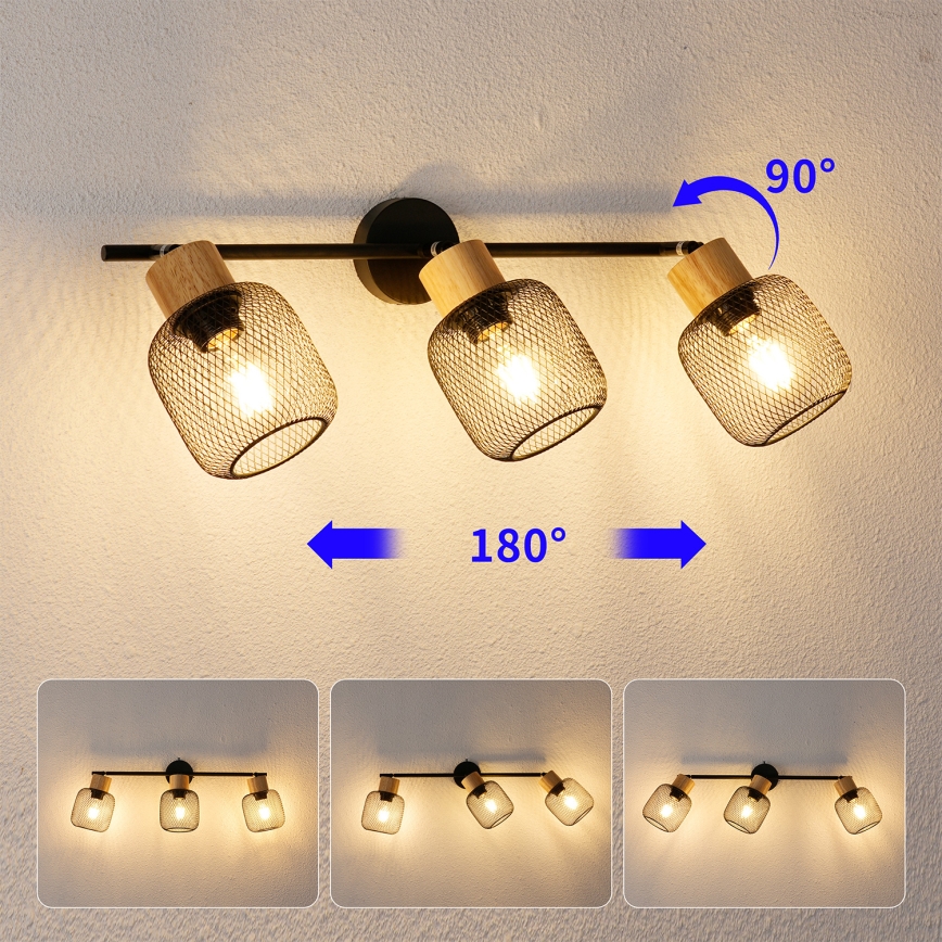 Brilagi - Faretto BASKLITE 3xE27/15W/230V legno/nero