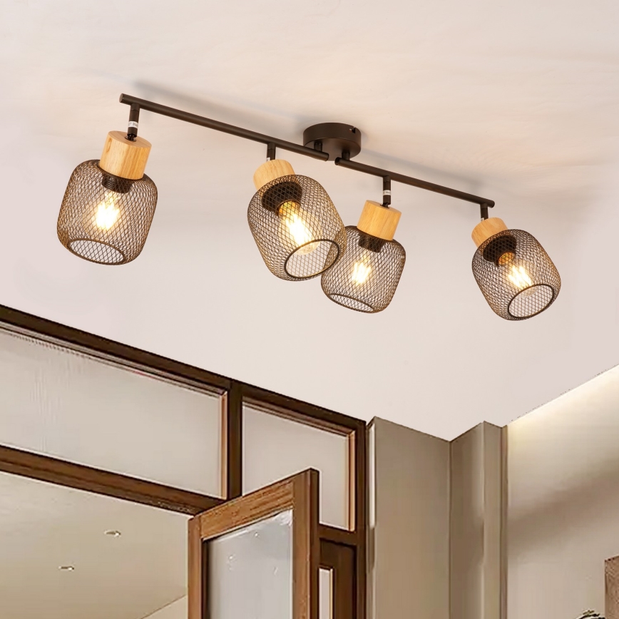 Brilagi - Faretto BASKLITE 4xE27/15W/230V legno di caucciù/nero