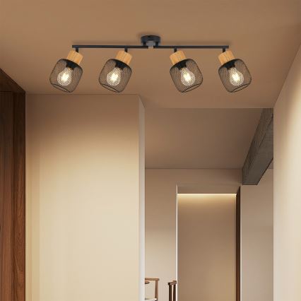 Brilagi - Faretto BASKLITE 4xE27/15W/230V legno di caucciù/nero