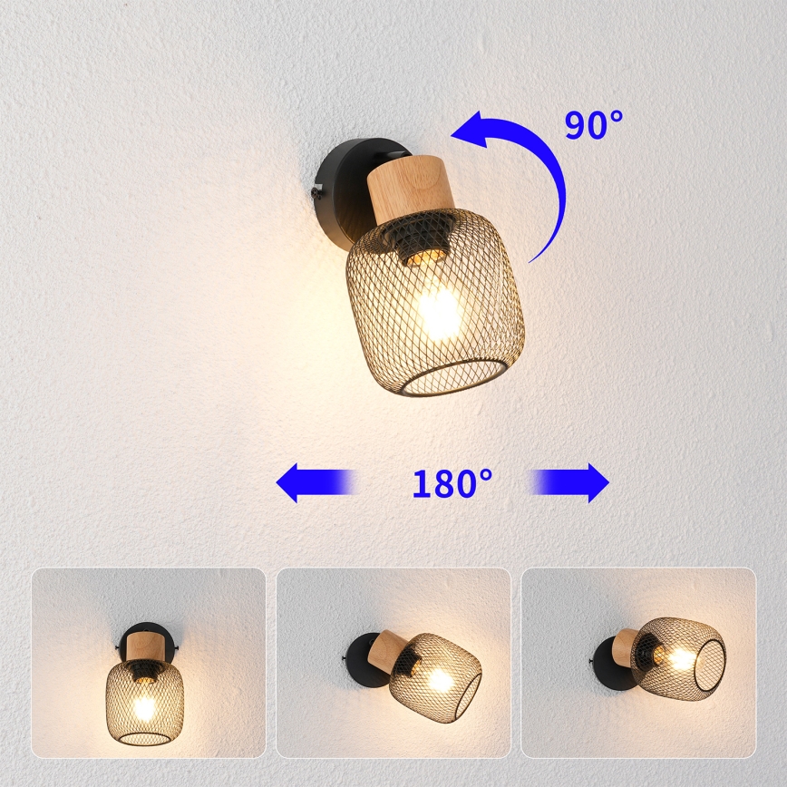 Brilagi - Faretto da parete BASKLITE 1xE27/15W/230V legno di hevea/nero