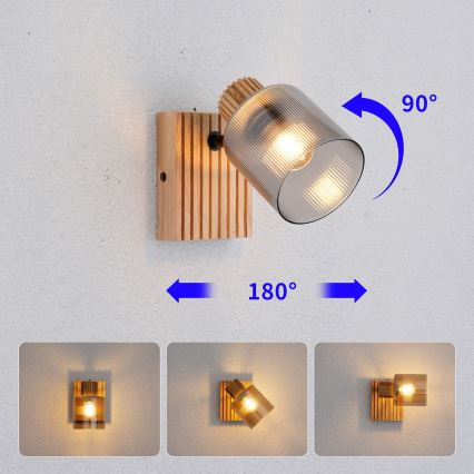 Brilagi - Faretto da parete HYGGE 1xE14/15W/230V legno/fumé