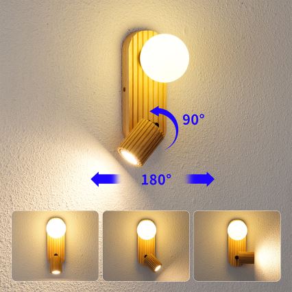 Brilagi - Applique da parete a spot MODERN WOOD 1xG9/5W/230V + 1xGU10/8W in legno di caucciù