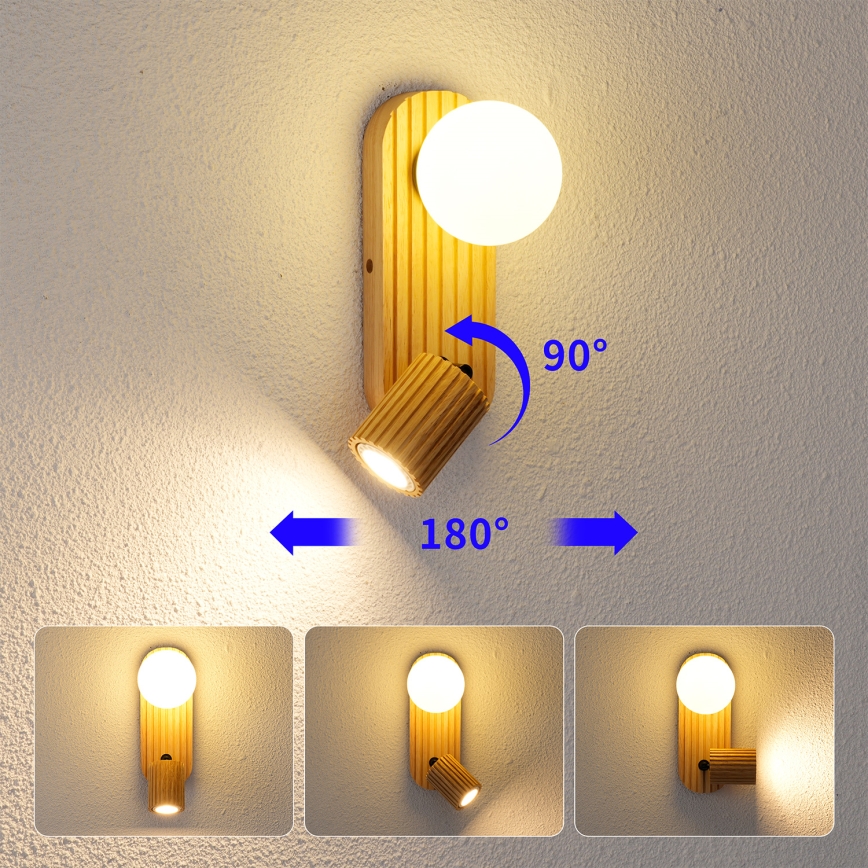 Brilagi - Applique da parete a spot MODERN WOOD 1xG9/5W/230V + 1xGU10/8W in legno di caucciù