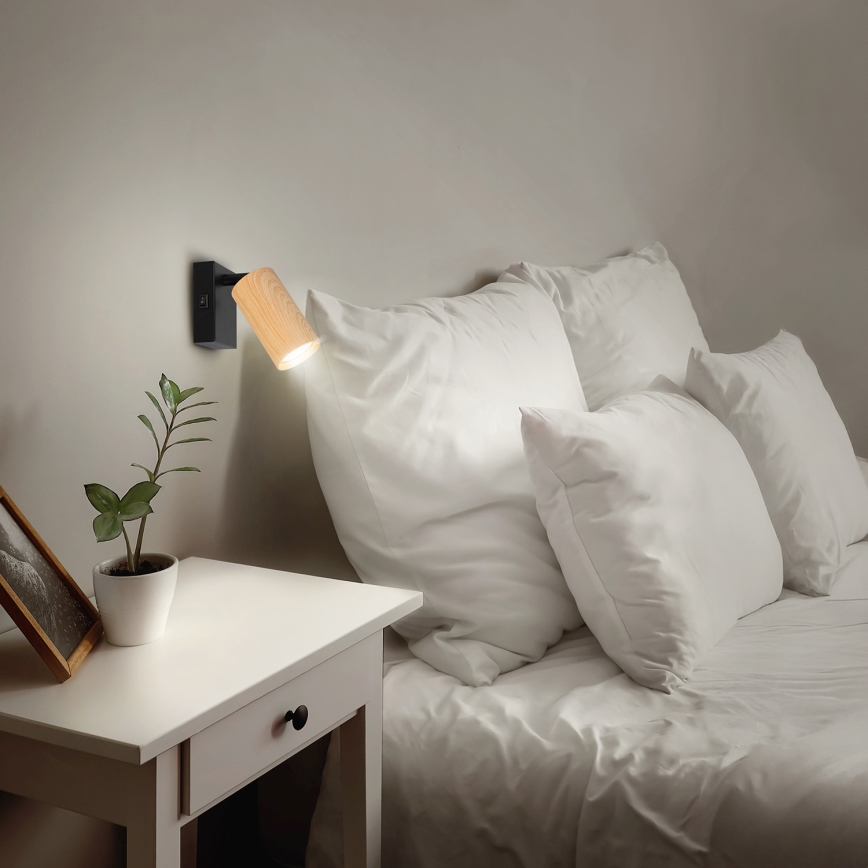Brilagi - Faretto da parete SELE 1xGU10/30W/230V nero/decorazioni in rovere