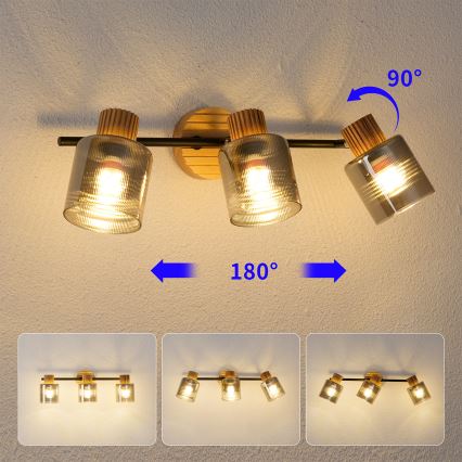 Brilagi - Faretto HYGGE 3xE14/15W/230V legno di caucciù/fumé