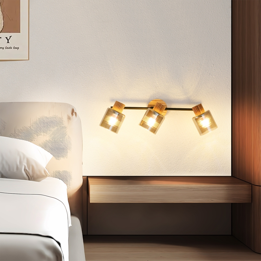 Brilagi - Faretto HYGGE 3xE14/15W/230V legno di caucciù/fumé