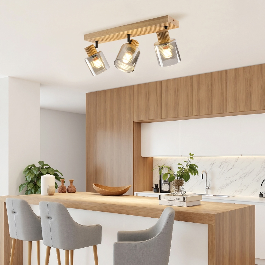 Brilagi - Faretto HYGGE 3xE14/15W/230V legno di caucciù/fumé